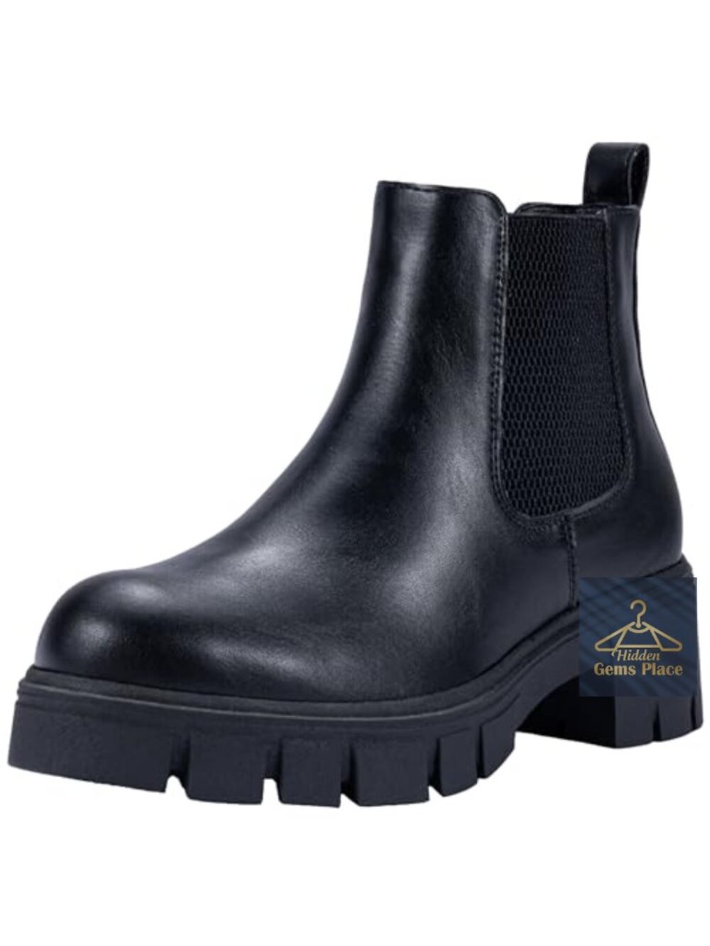Chunky Platform Chelsea Ankle Boots Women Slip On Block Heel Faux Leather